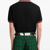 Polo con colletto a contrasto in nero e marrone 