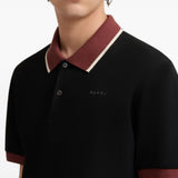 Polo con colletto a contrasto in nero e marrone 