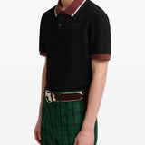 Polo con colletto a contrasto in nero e marrone 