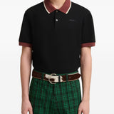 Polo con colletto a contrasto in nero e marrone 
