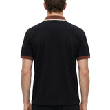 Polo con colletto a contrasto in nero e marrone 