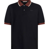 Polo con colletto a contrasto in nero e marrone 
