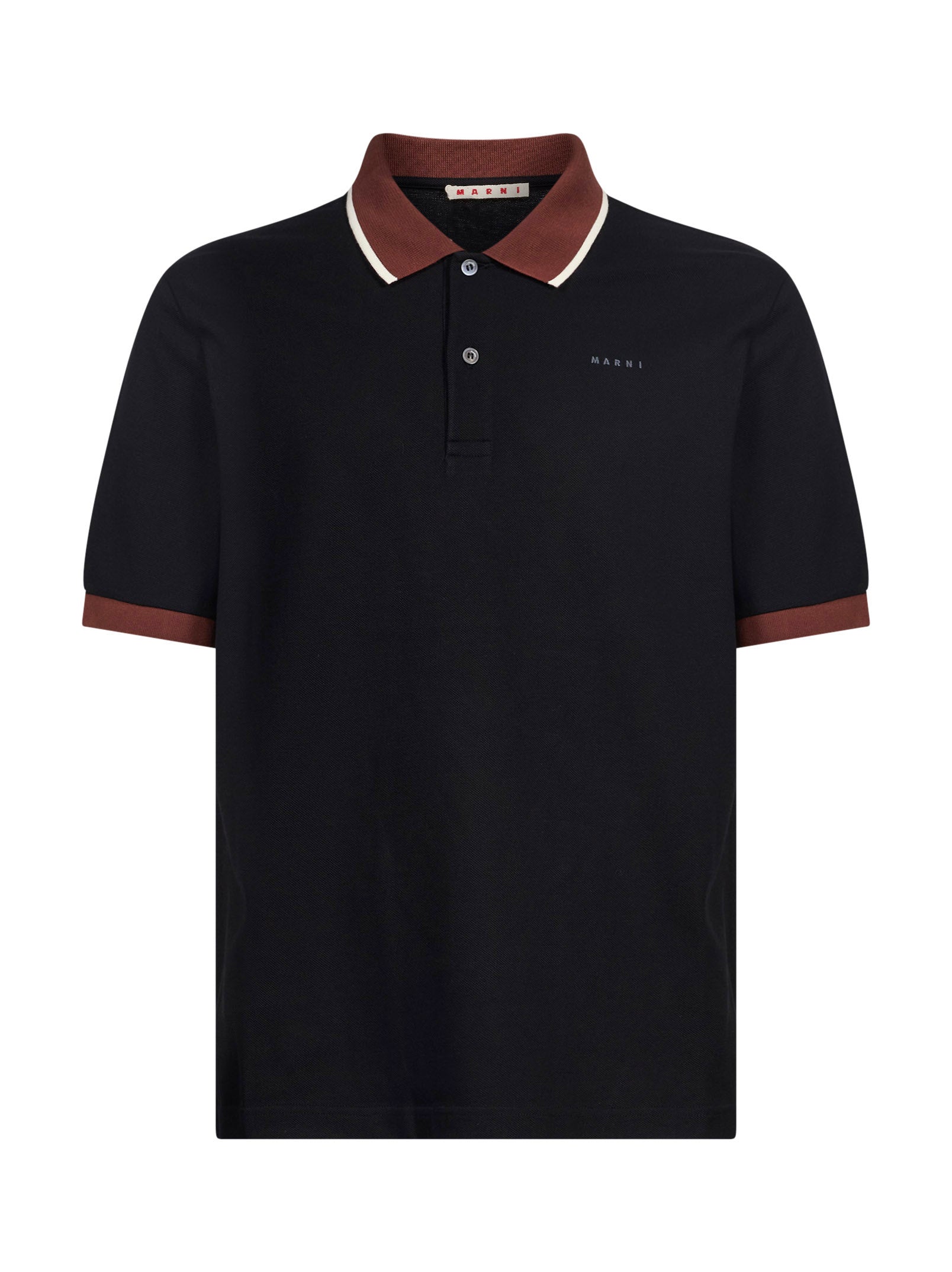 Polo con colletto a contrasto in nero e marrone 