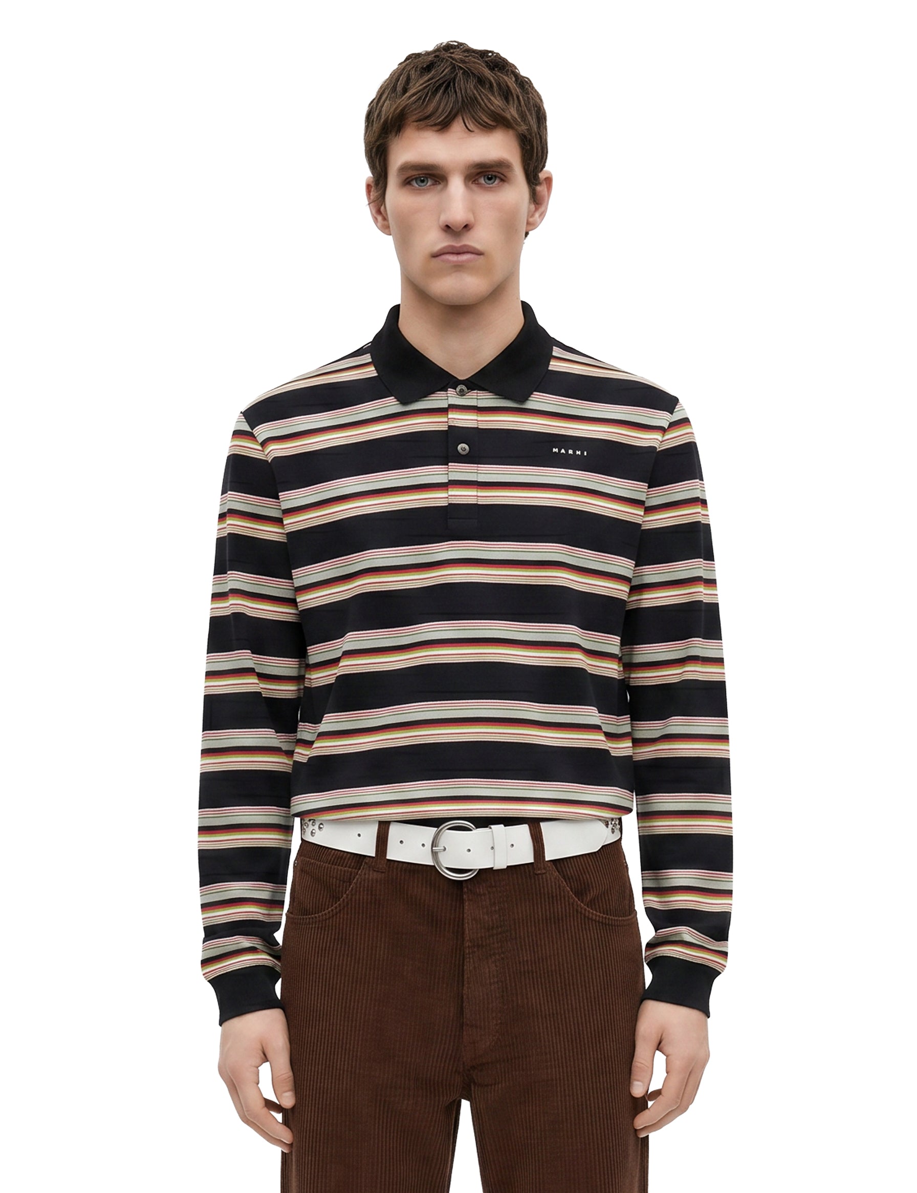Polo a righe con logo multicolore 