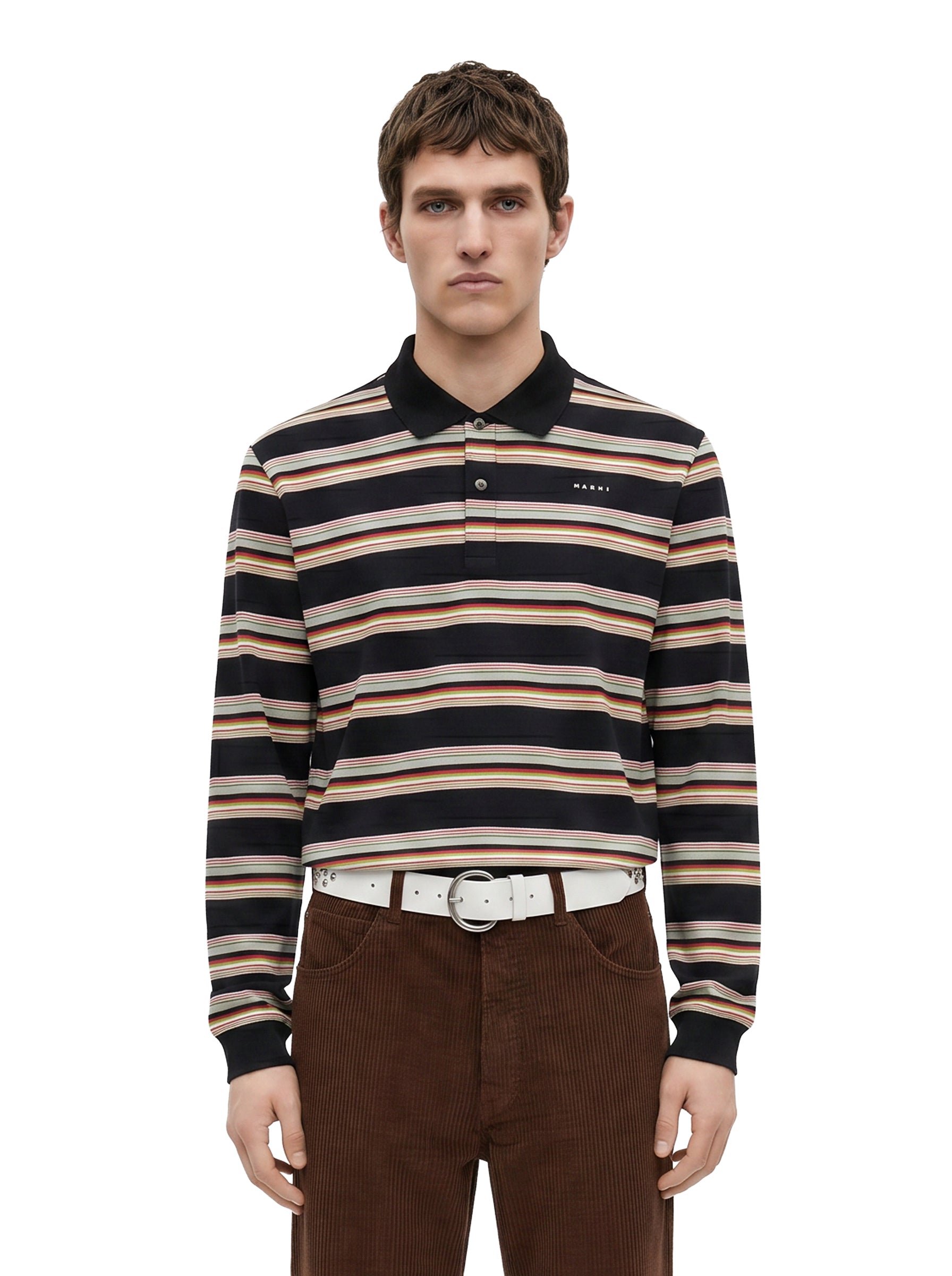 Polo a righe con logo multicolore 