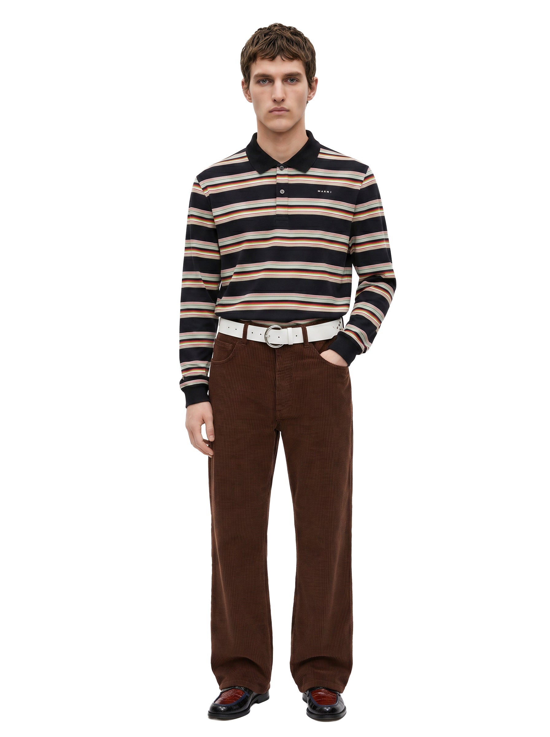 Polo a righe con logo multicolore 