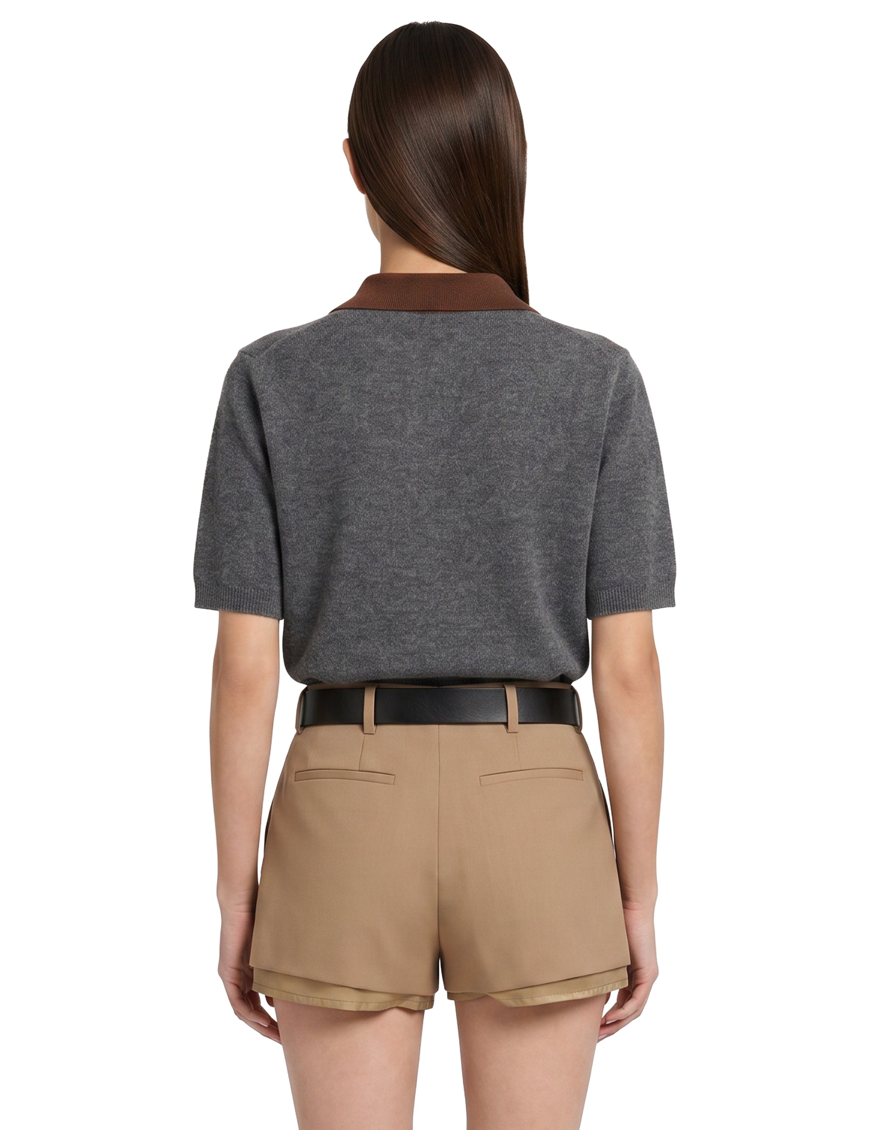 Polo in cashmere grigio con colletto a contrasto 