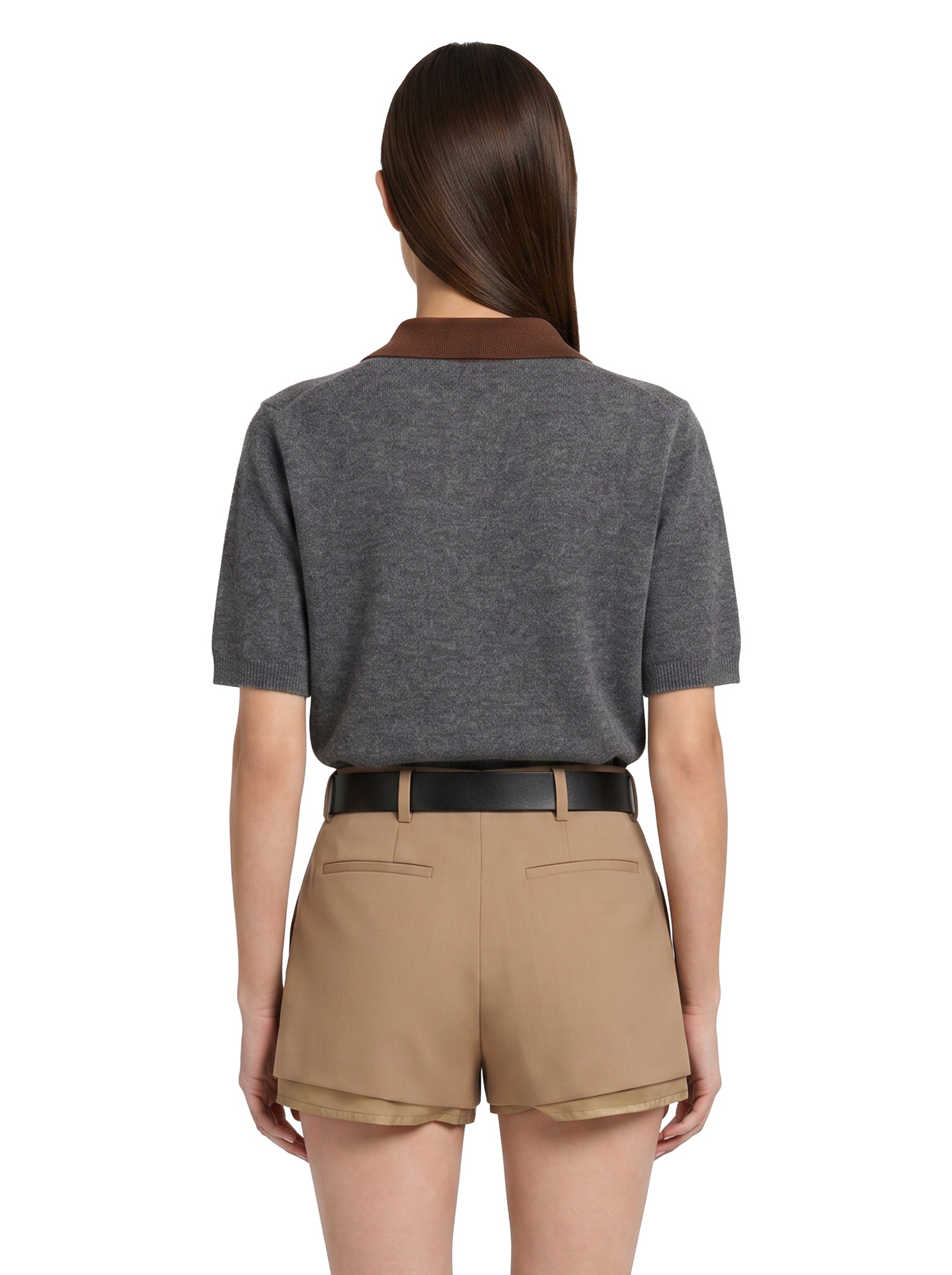 Polo in cashmere grigio con colletto a contrasto 