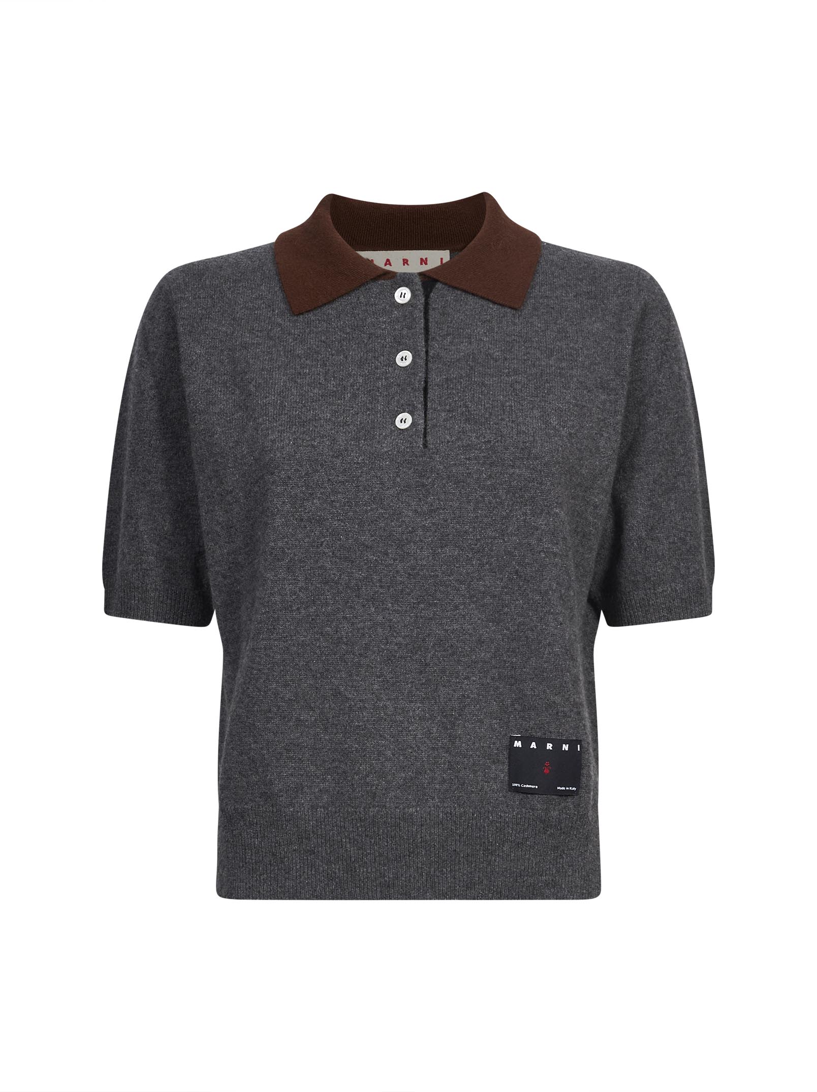 Polo in cashmere grigio con colletto a contrasto 