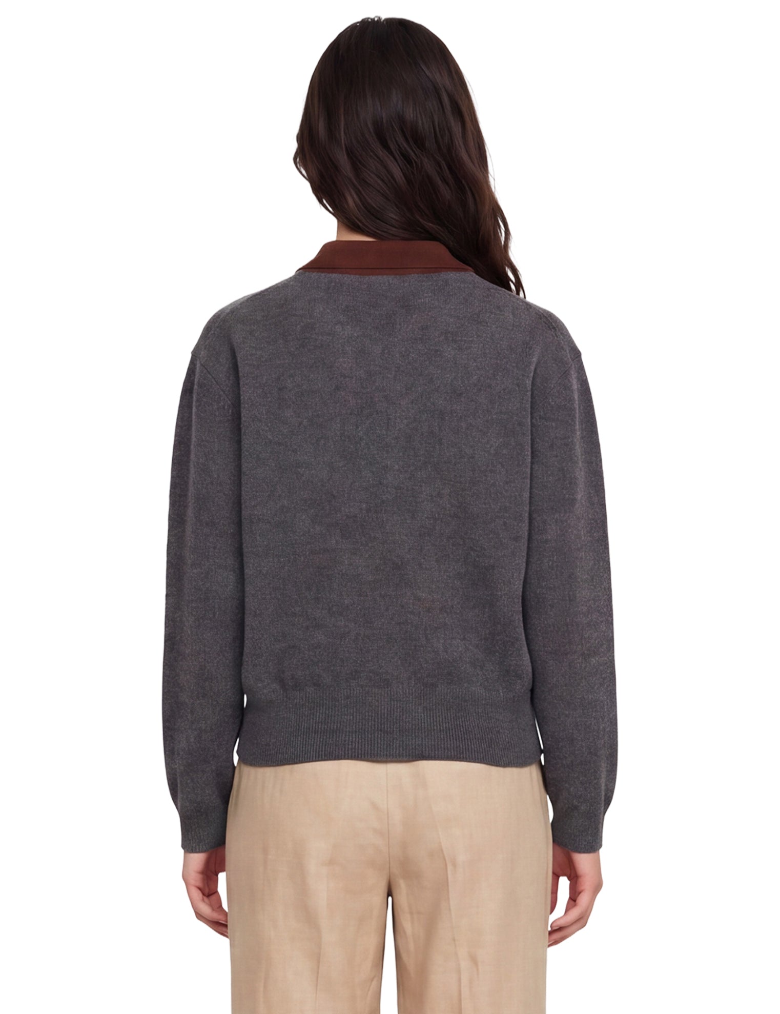 Polo a maniche lunghe in cashmere in grigio 