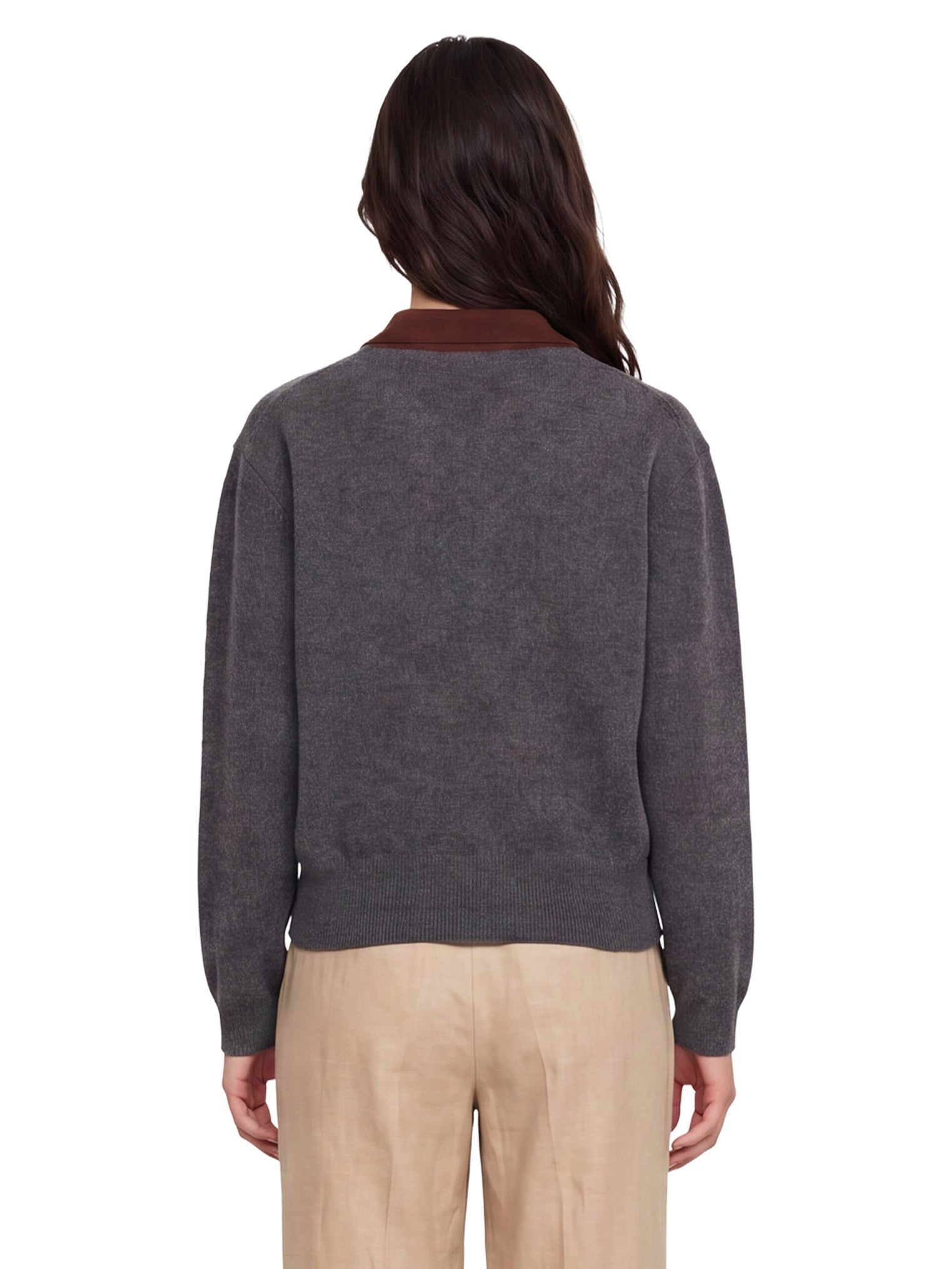 Polo a maniche lunghe in cashmere in grigio 