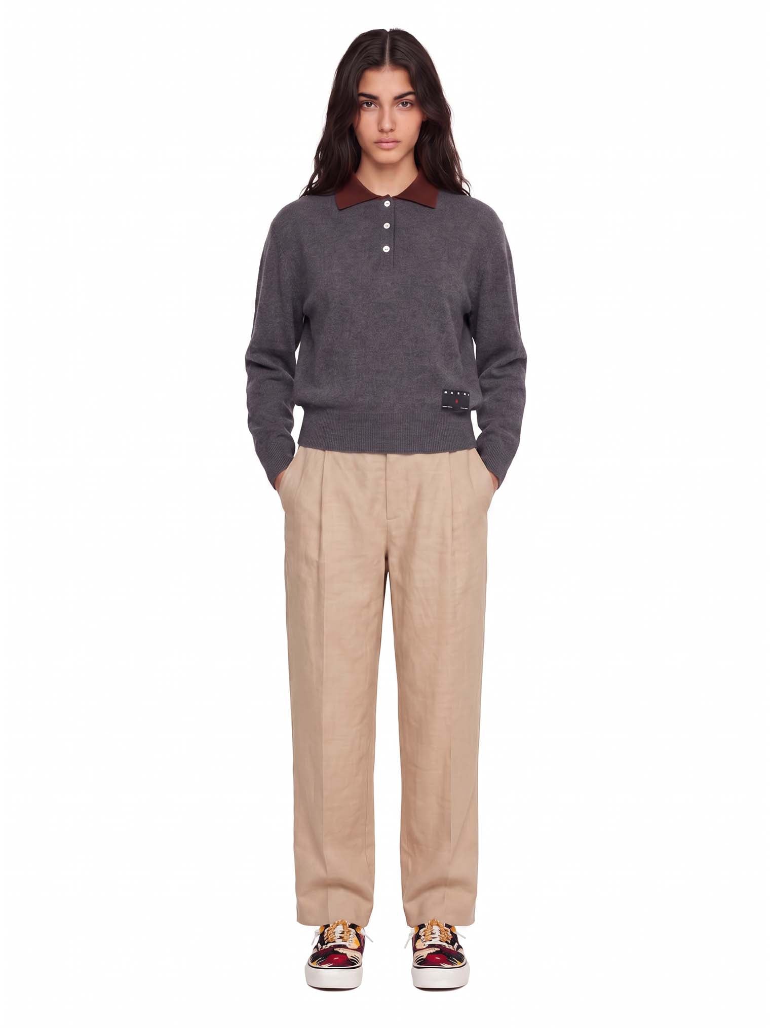 Polo a maniche lunghe in cashmere in grigio 