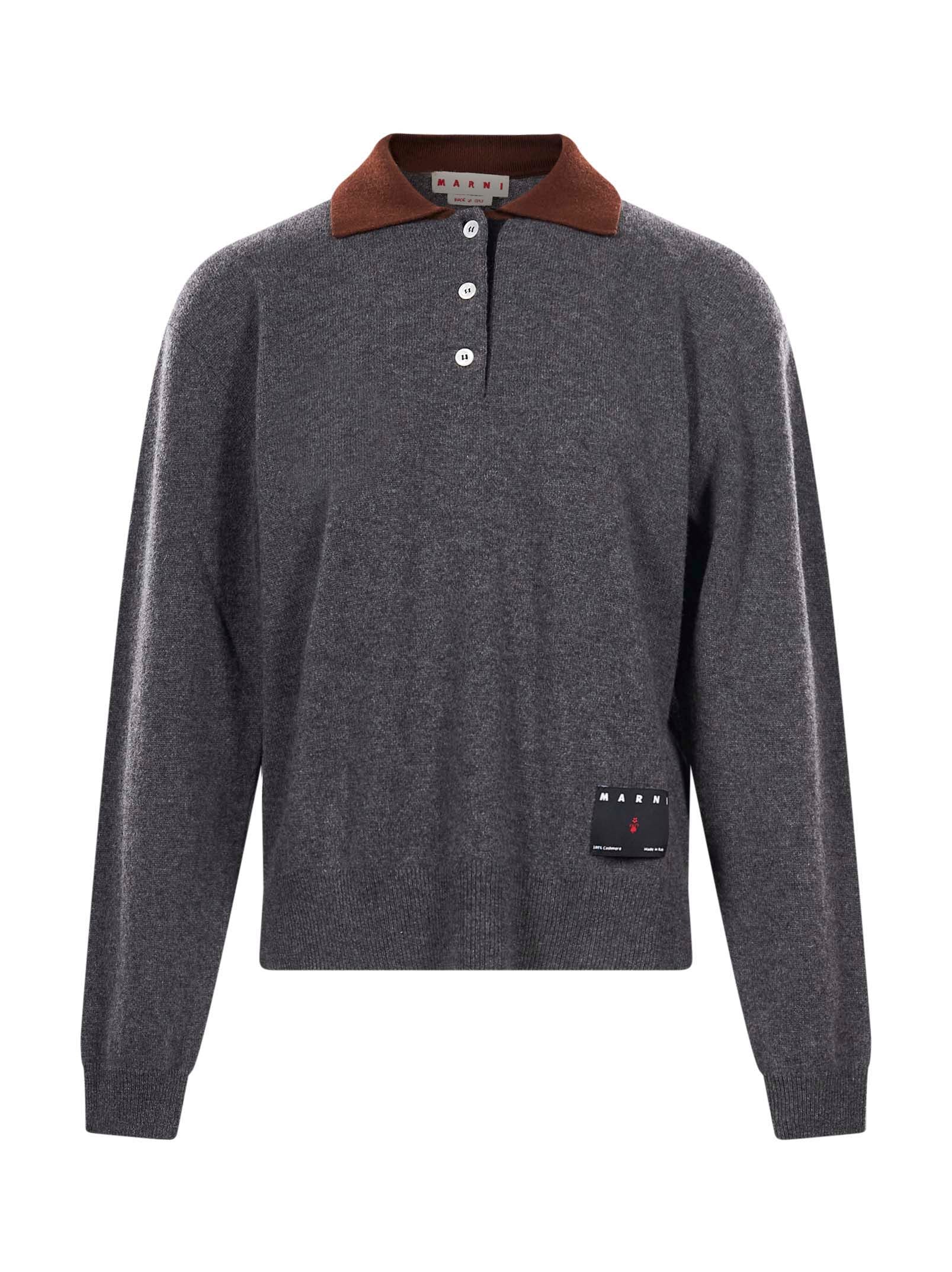 Polo a maniche lunghe in cashmere in grigio 