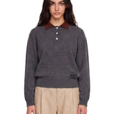 Polo a maniche lunghe in cashmere in grigio 