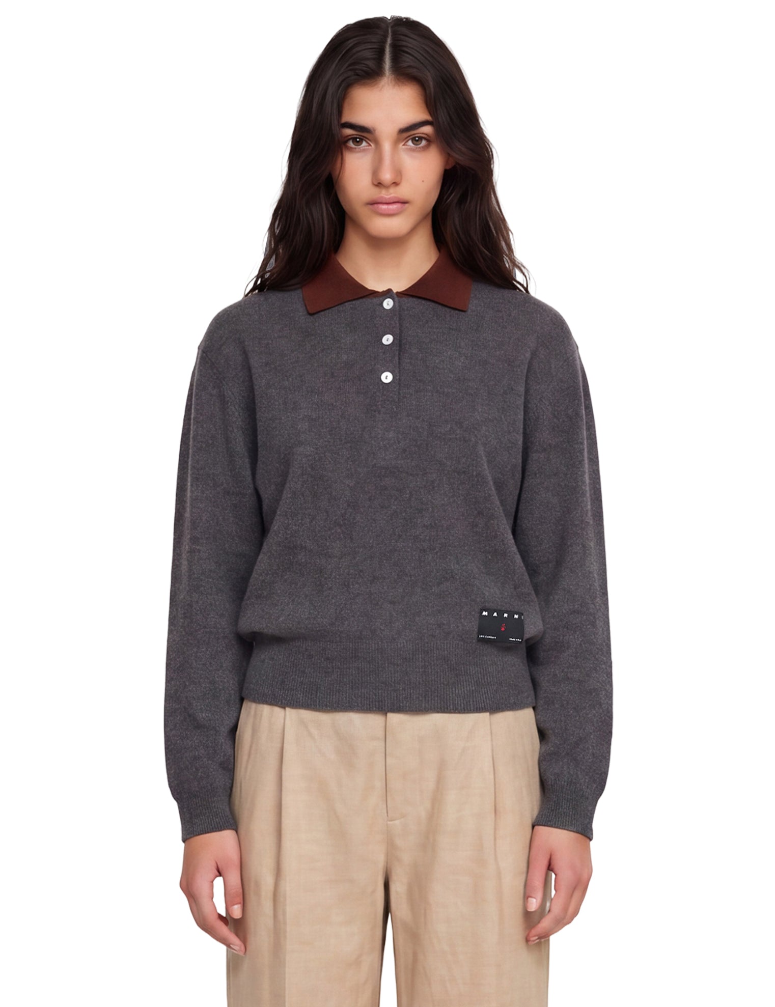Polo a maniche lunghe in cashmere in grigio 