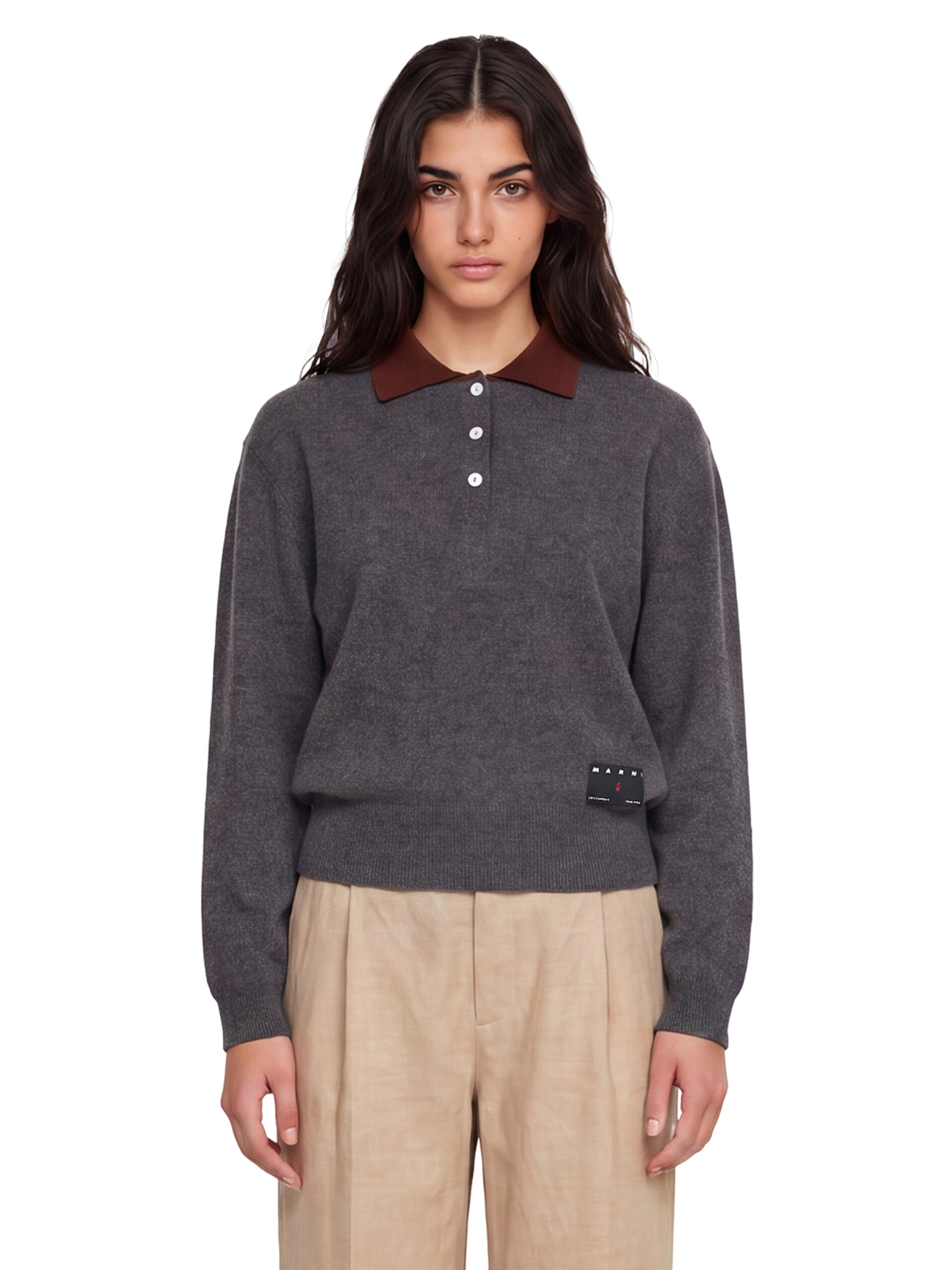 Polo a maniche lunghe in cashmere in grigio 