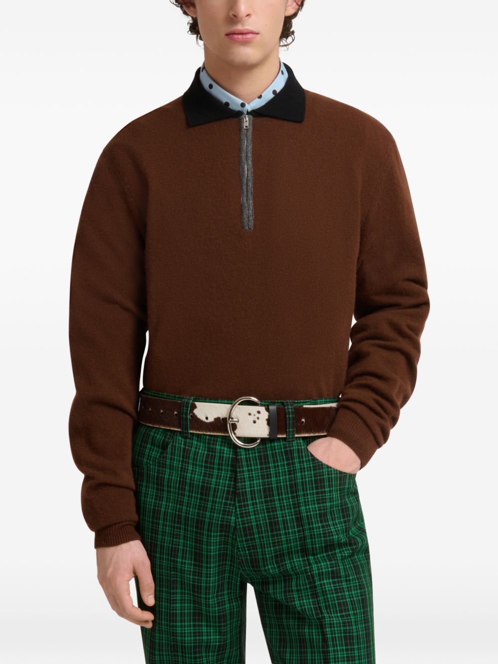 Maglione stile polo in cashmere in marrone 