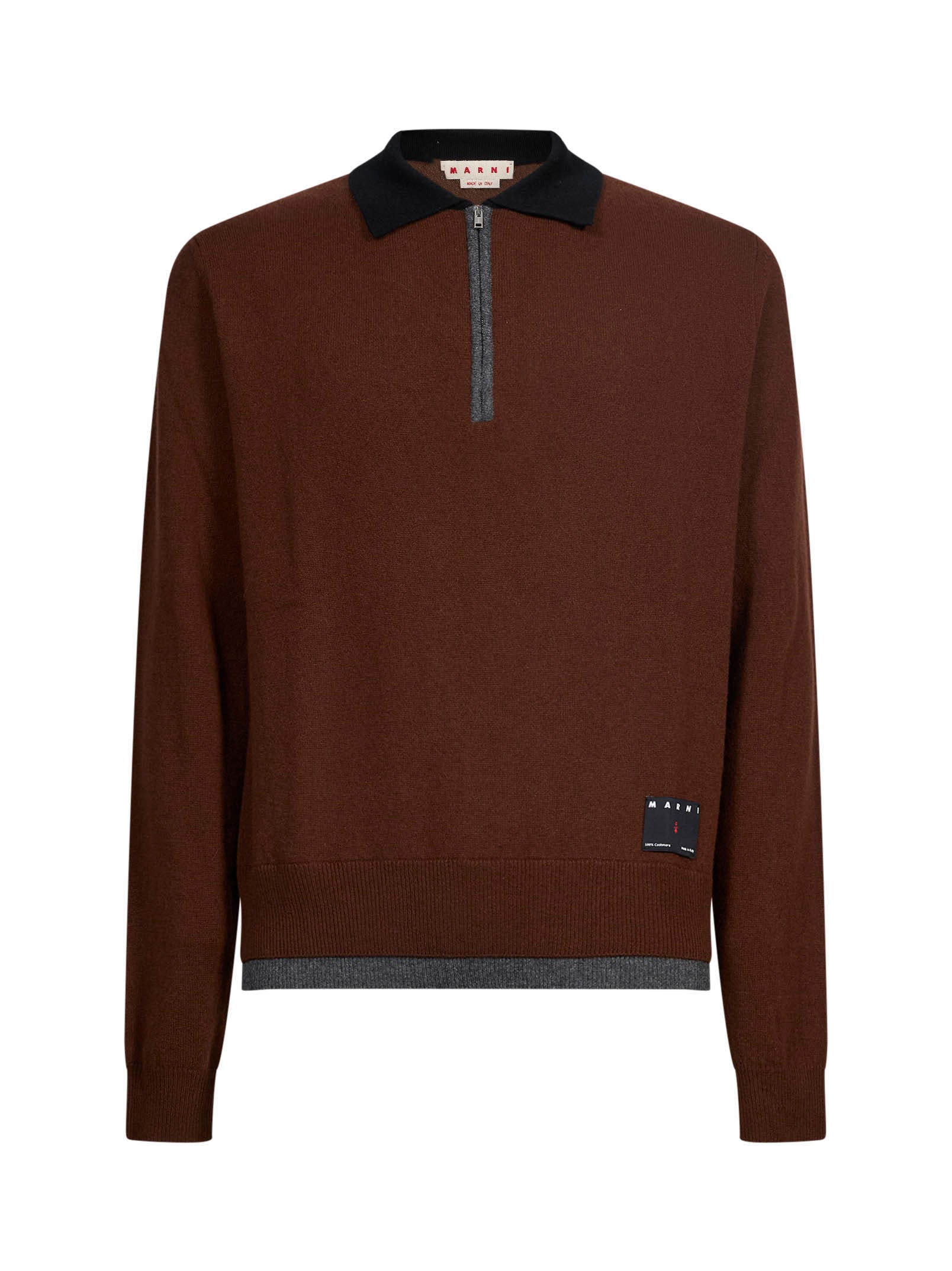 Maglione stile polo in cashmere in marrone 