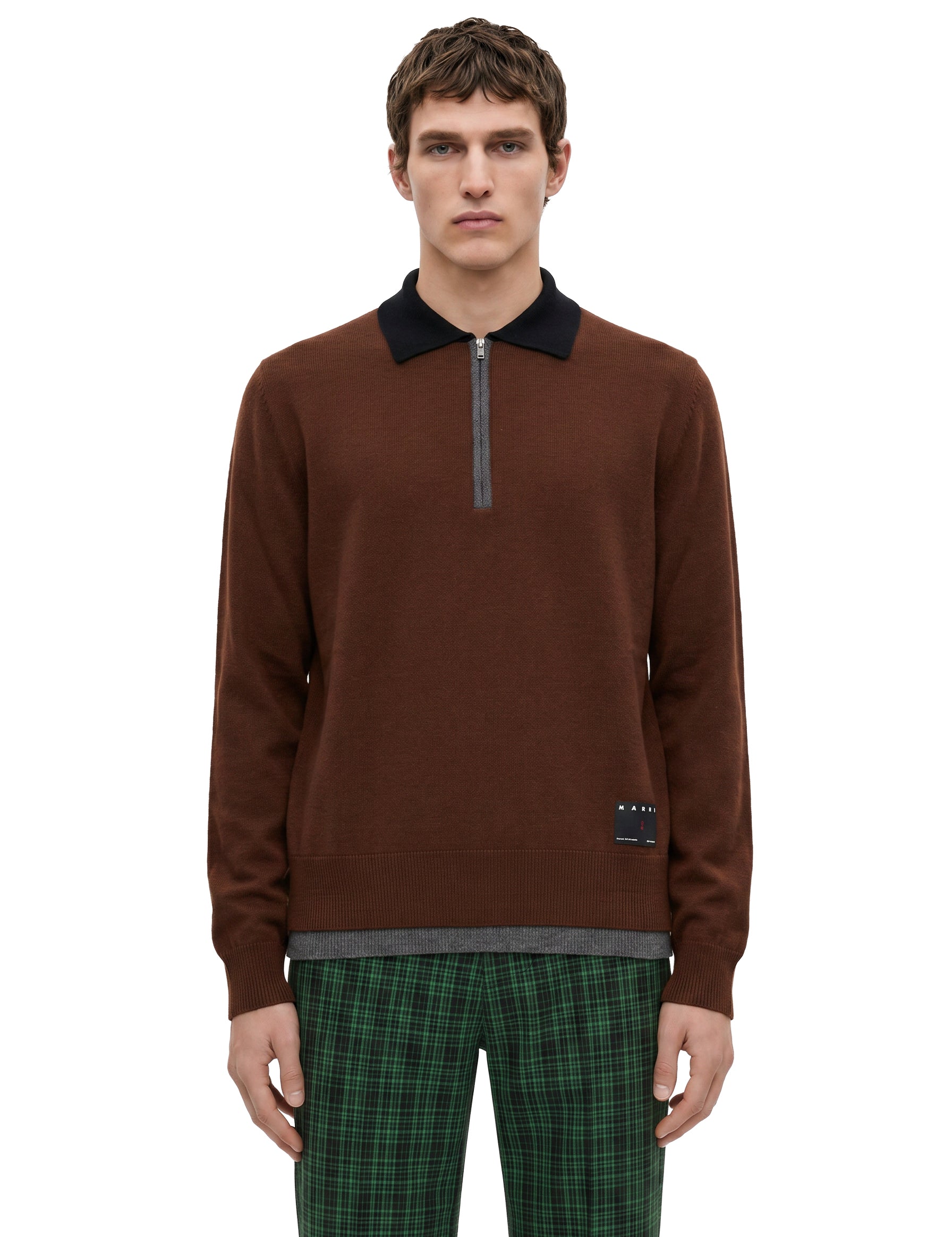 Maglione stile polo in cashmere in marrone 