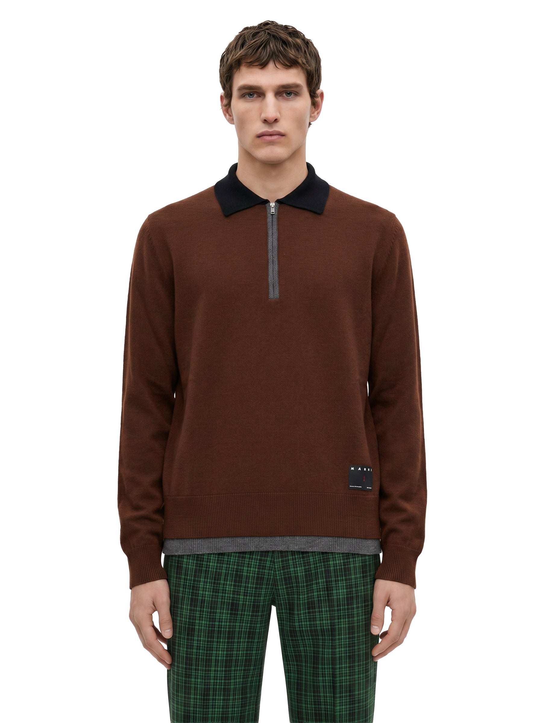 Maglione stile polo in cashmere in marrone 
