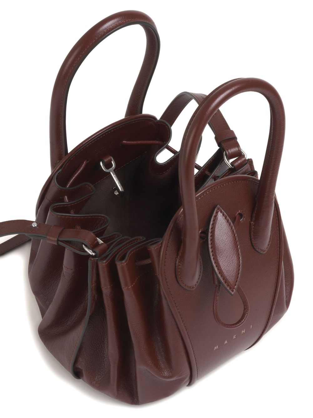 Borsa Tulipea piccola in pelle marrone 