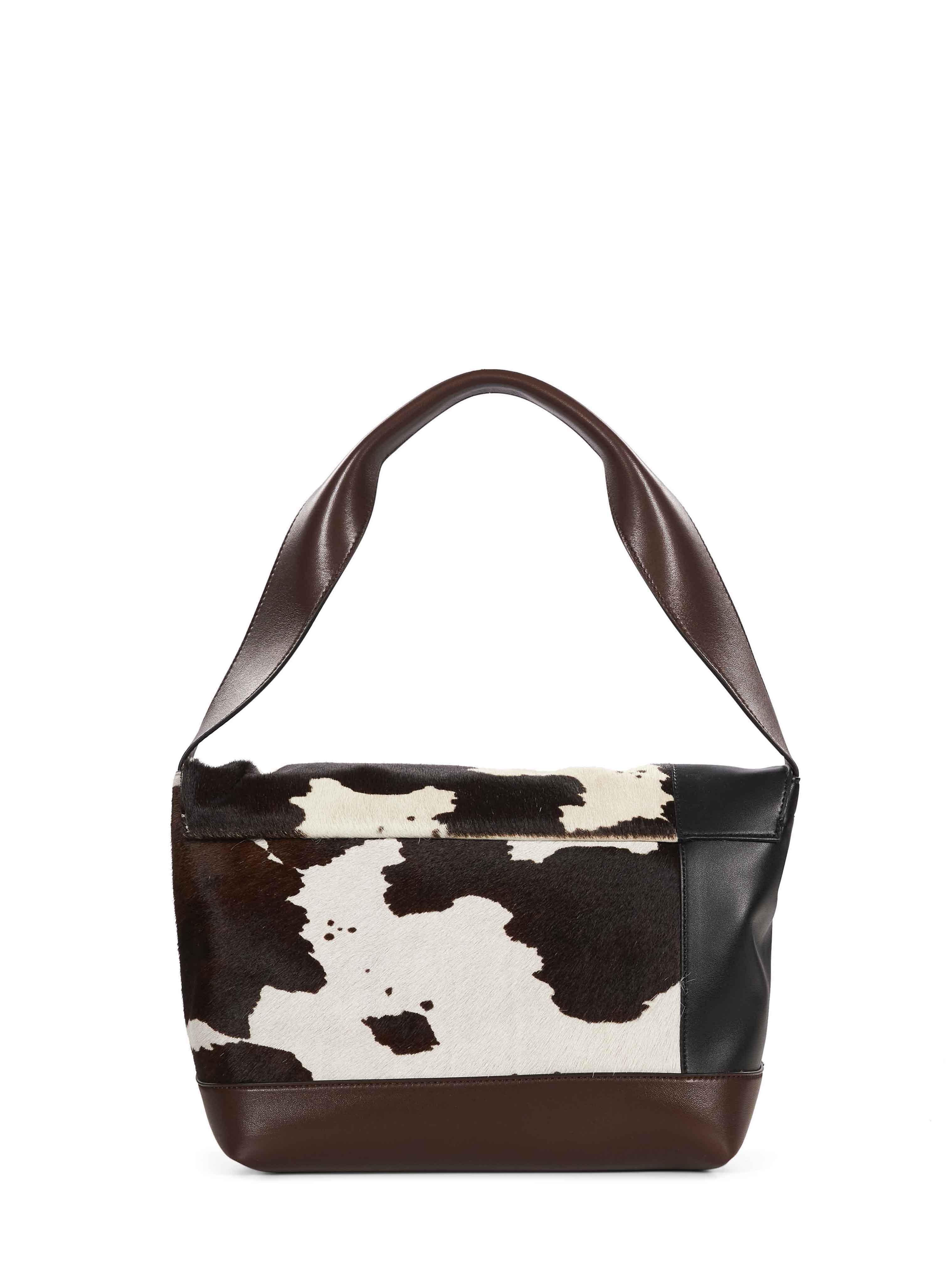 Borsa a spalla Pod 2.0 con stampa animalier in bianco e marrone 