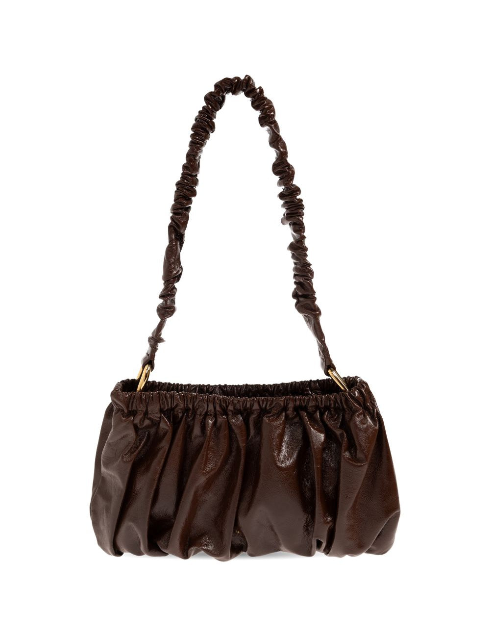 Borsa a spalla in pelle arricciata marrone 