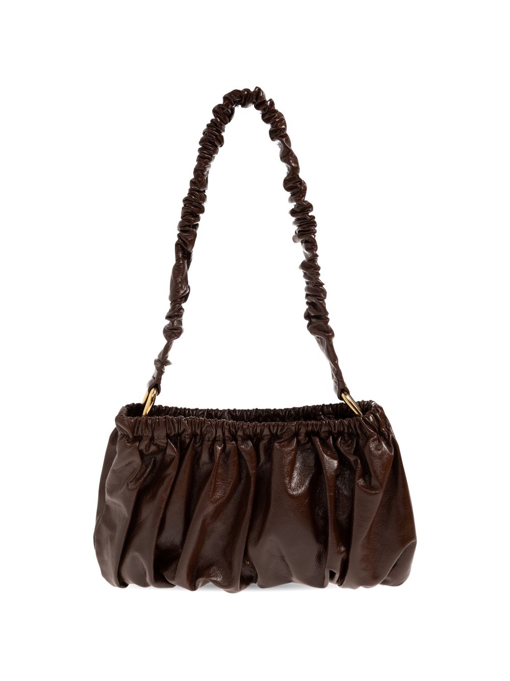 Borsa a spalla in pelle arricciata marrone 