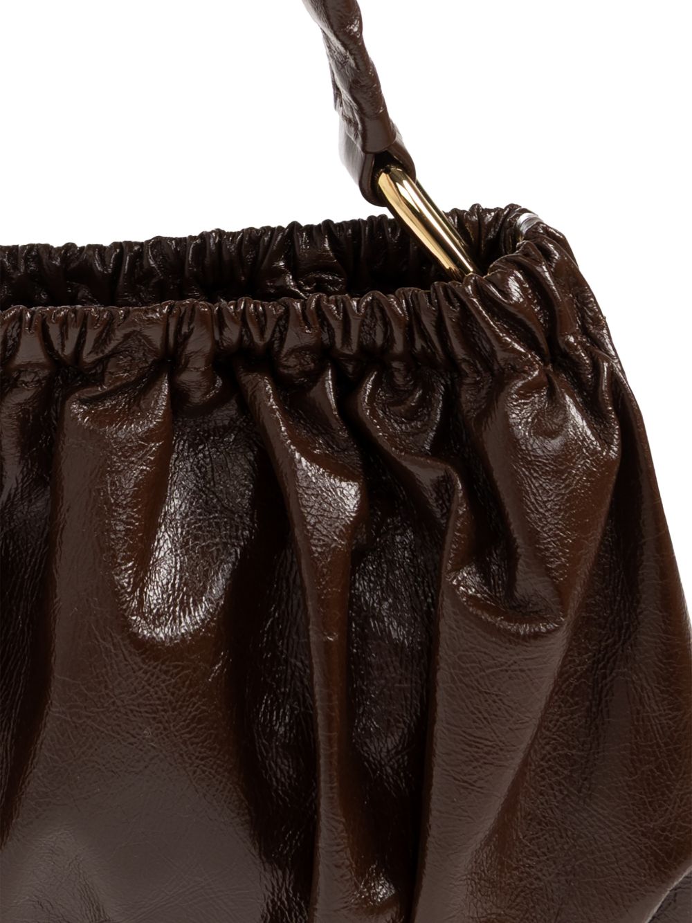 Borsa a spalla in pelle arricciata marrone 