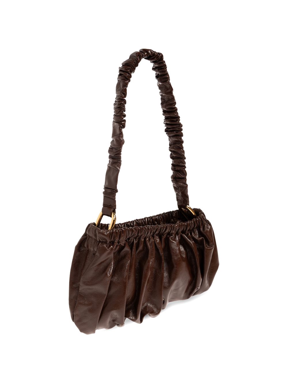 Borsa a spalla in pelle arricciata marrone 