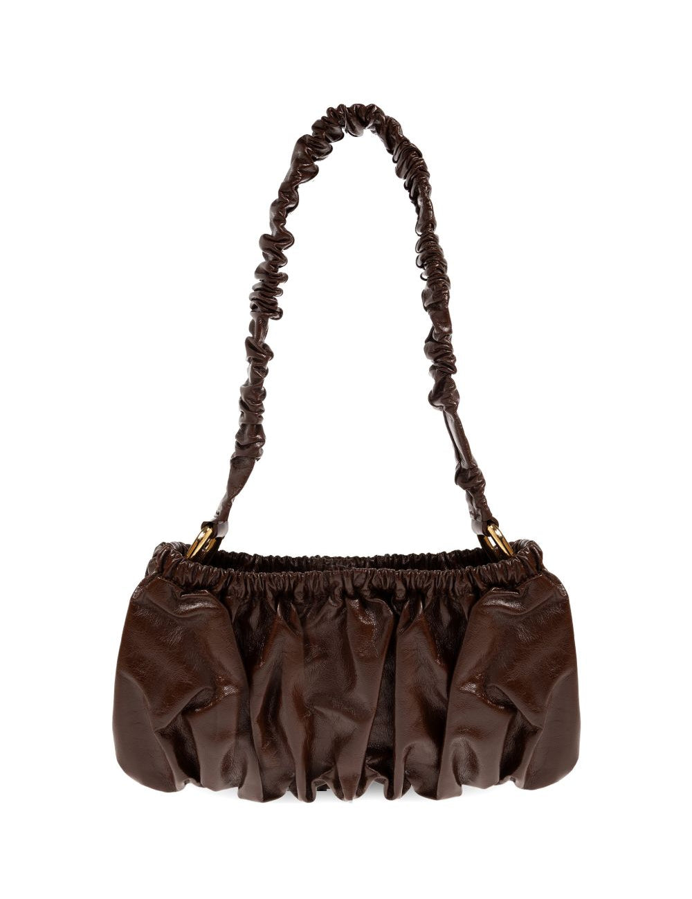 Borsa a spalla in pelle arricciata marrone 