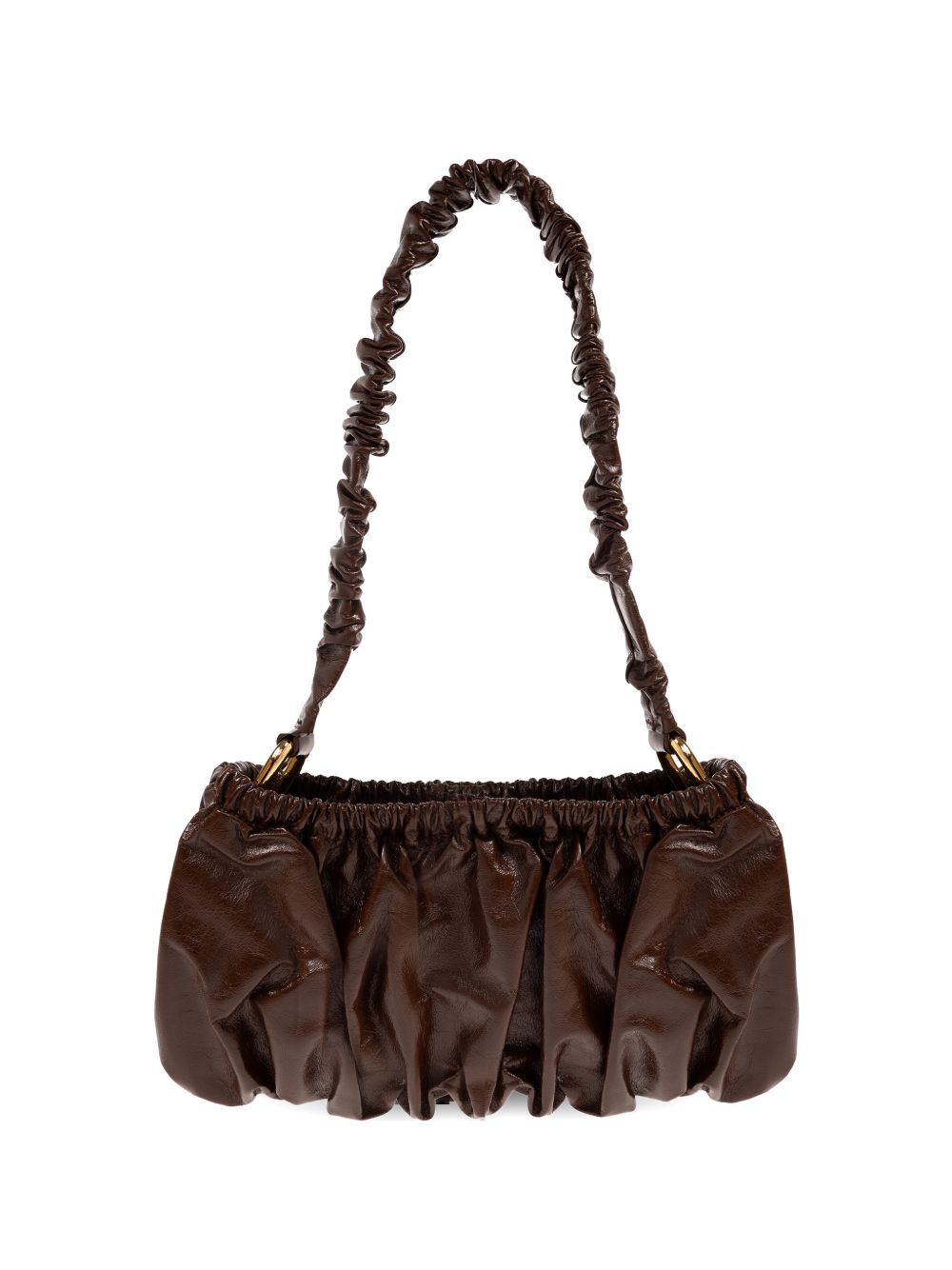 Borsa a spalla in pelle arricciata marrone 