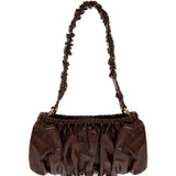 Borsa a spalla in pelle arricciata marrone 