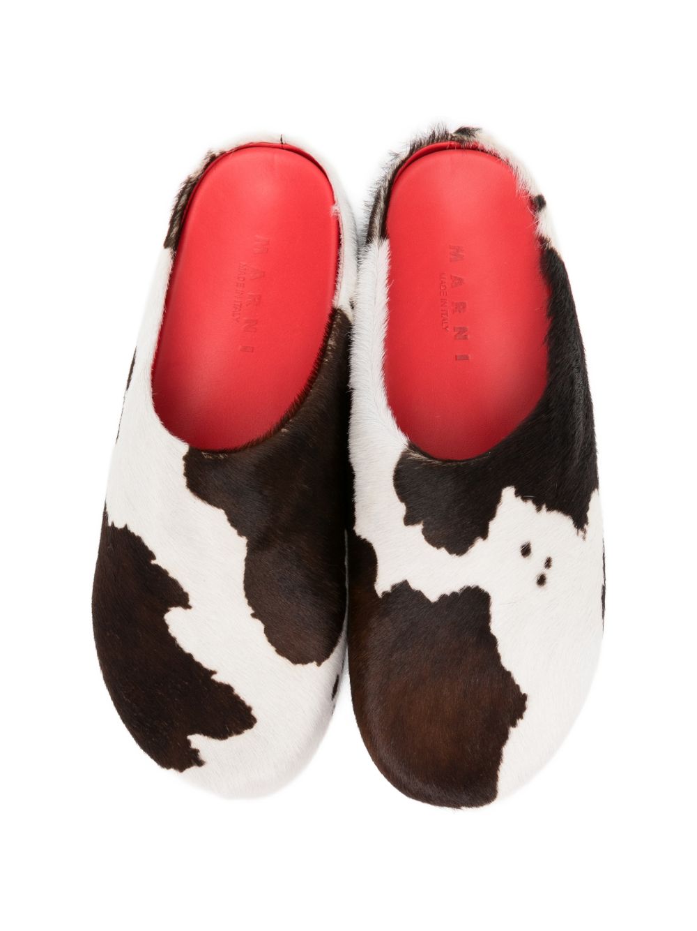 Mules fussbett con stampa mucca in bianco e marrone 