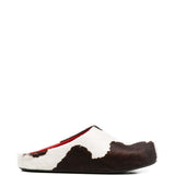 Mules fussbett con stampa mucca in bianco e marrone 