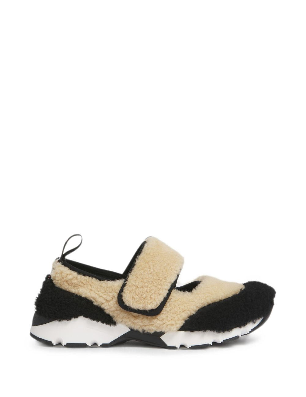 Sneakers in shearling bicolore in beige e nero 
