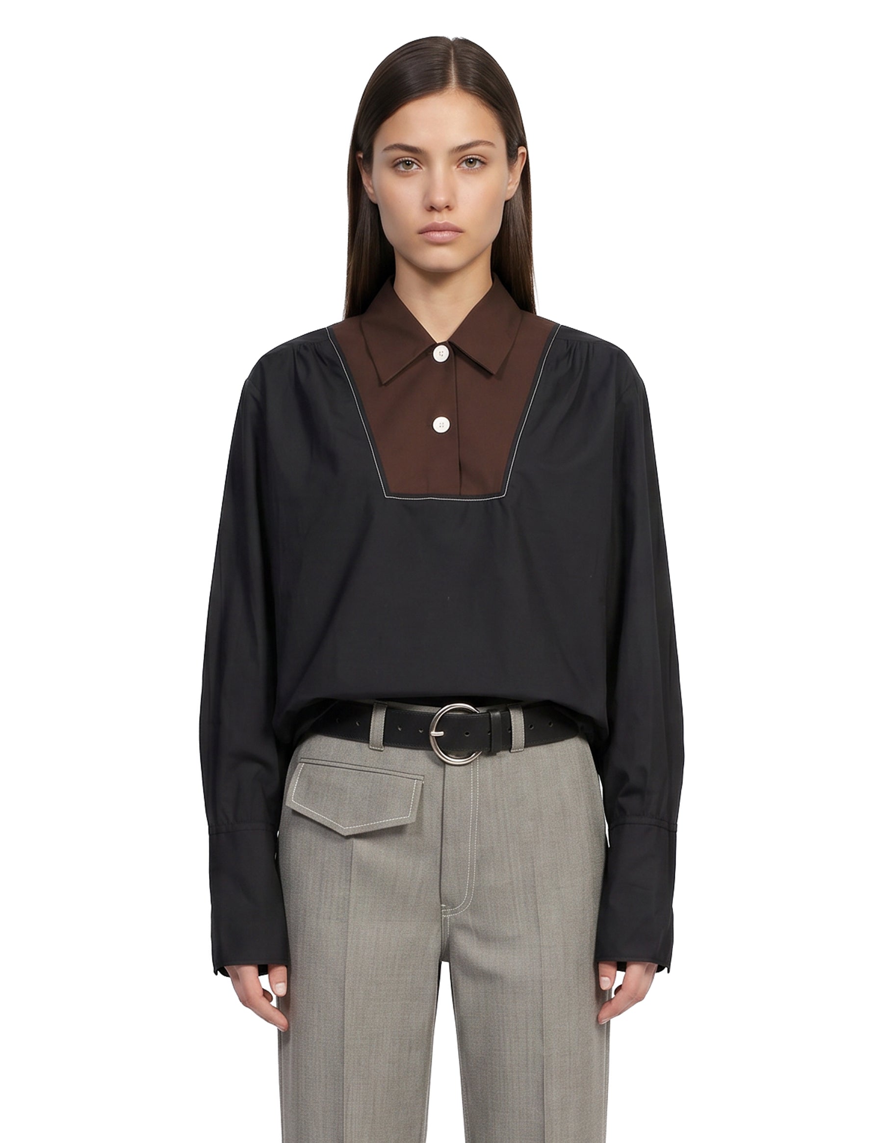 Camicia con inserti a contrasto in nero 