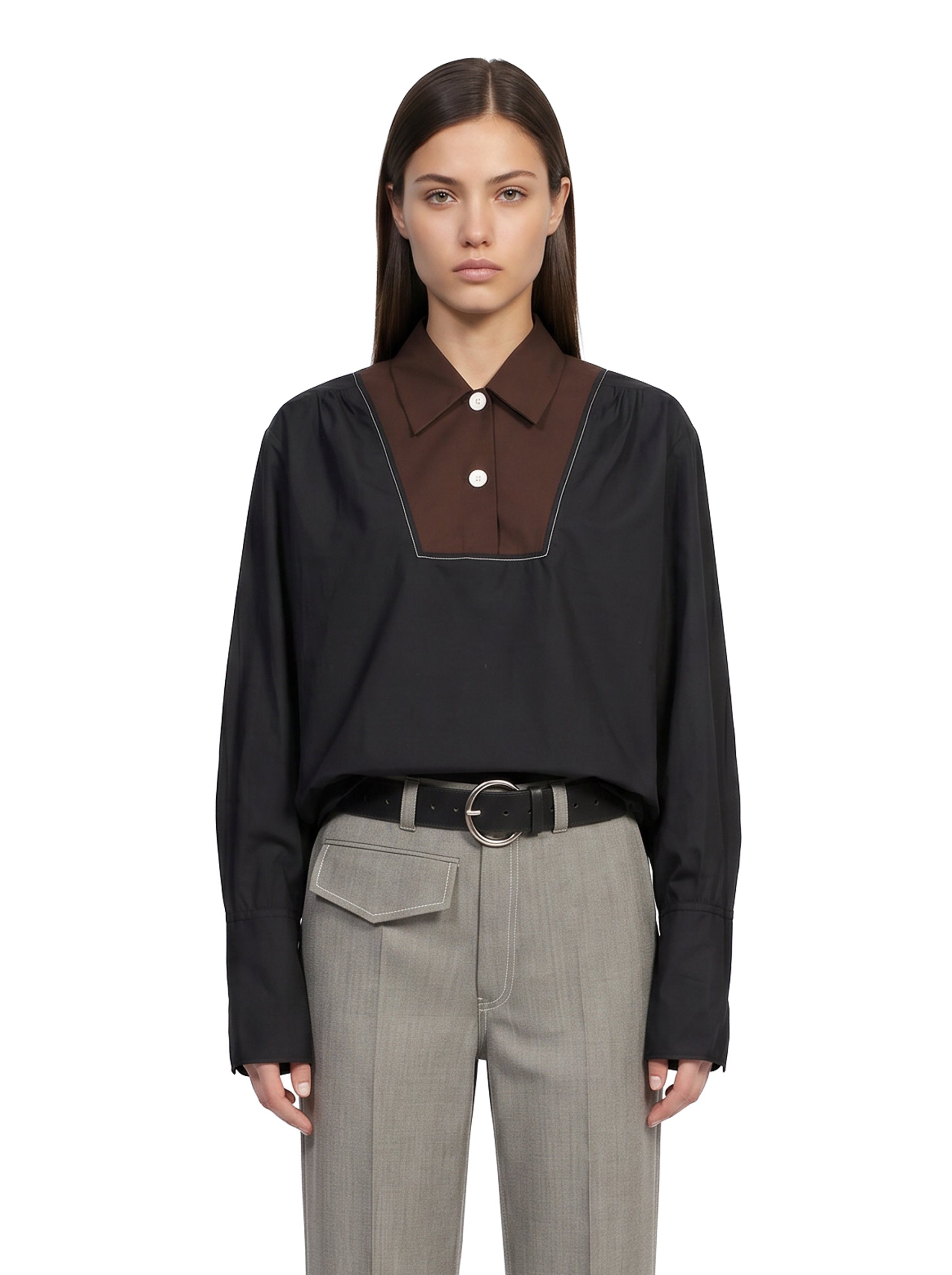 Camicia con inserti a contrasto in nero 