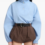 Camicia in popeline a collo alto in celeste 