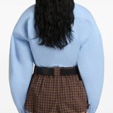 Camicia in popeline a collo alto in celeste 