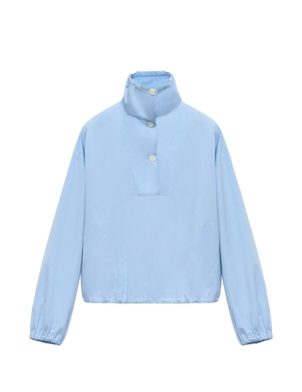 Camicia in popeline a collo alto in celeste 