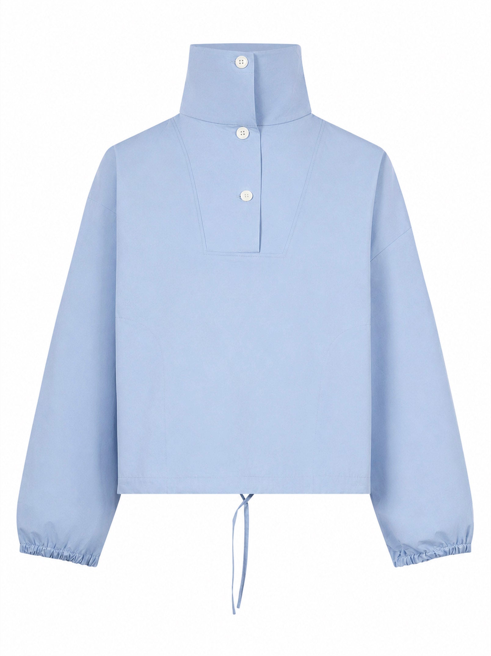 Camicia in popeline a collo alto in celeste 