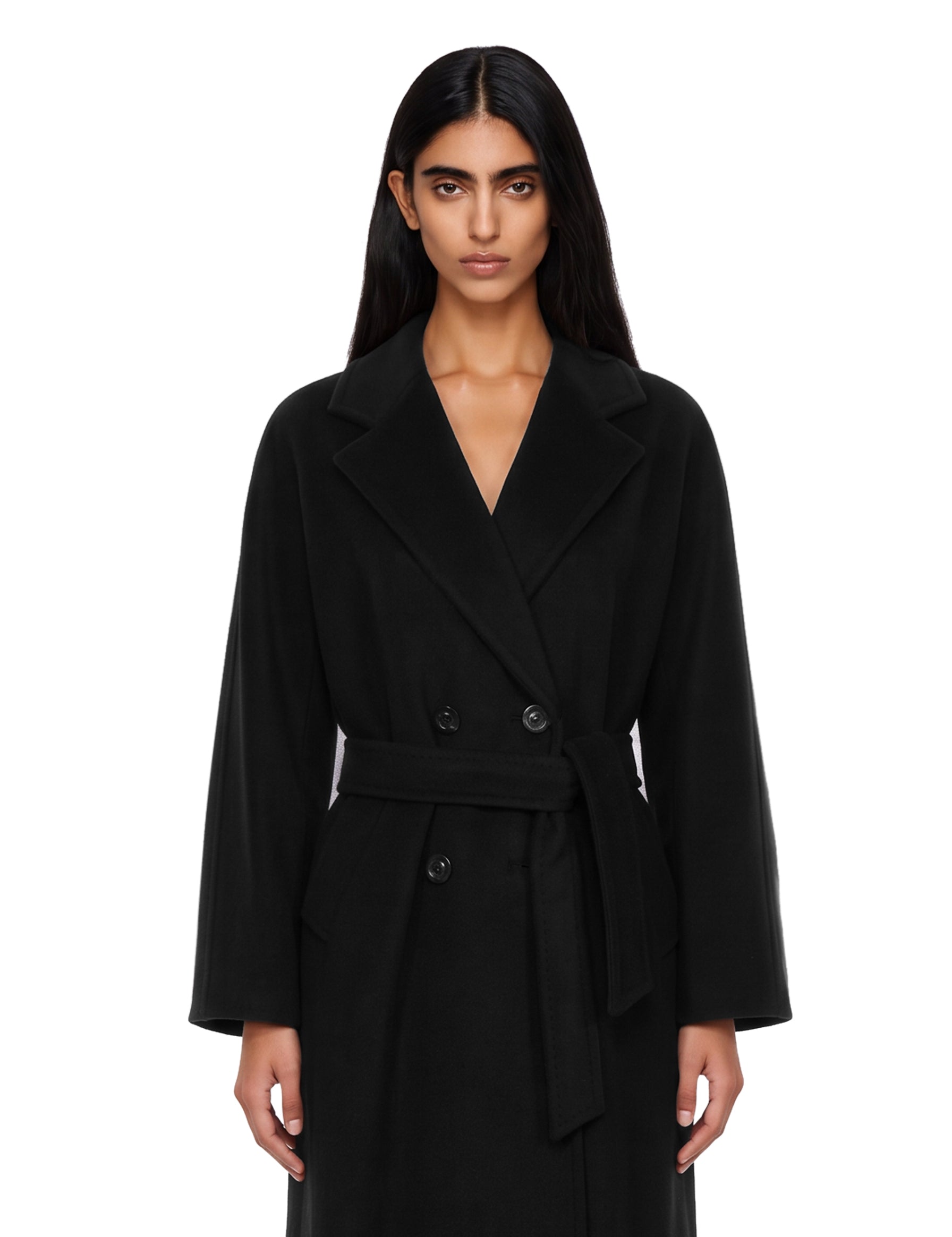 Cappotto doppippetto con cintura madame in nero 