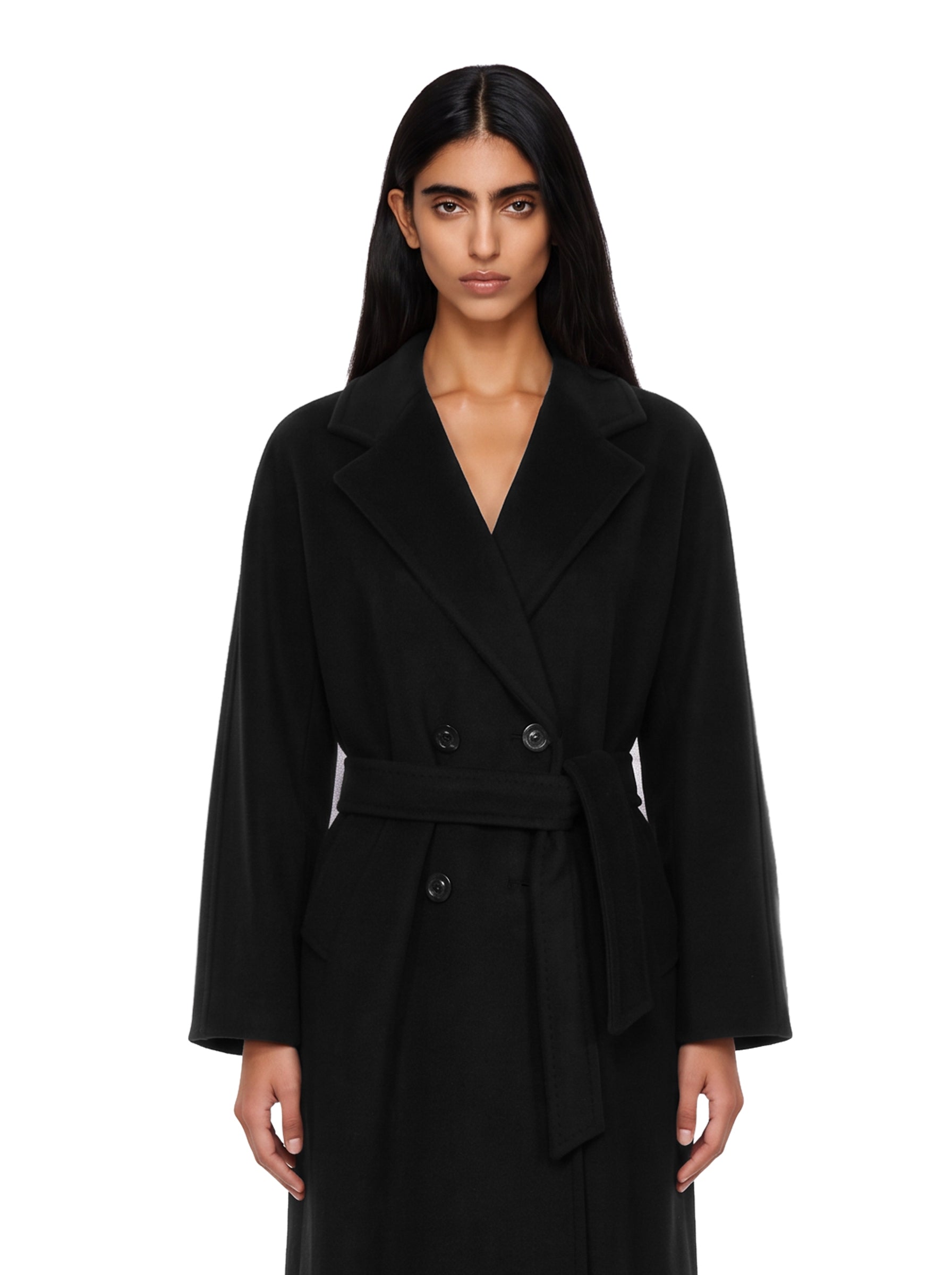 Cappotto doppippetto con cintura madame in nero 