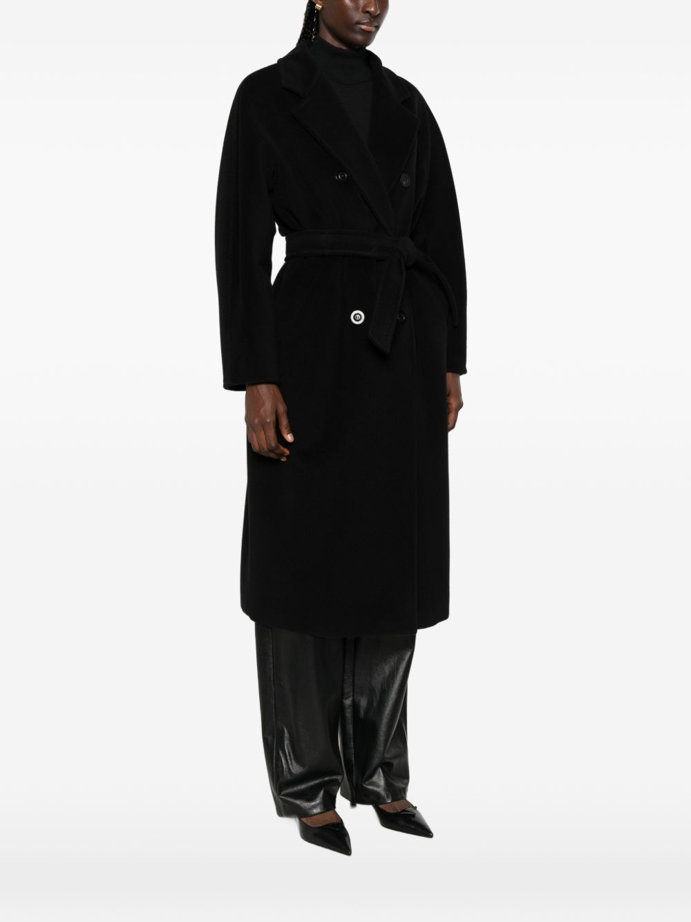 Cappotto doppippetto con cintura madame in nero 