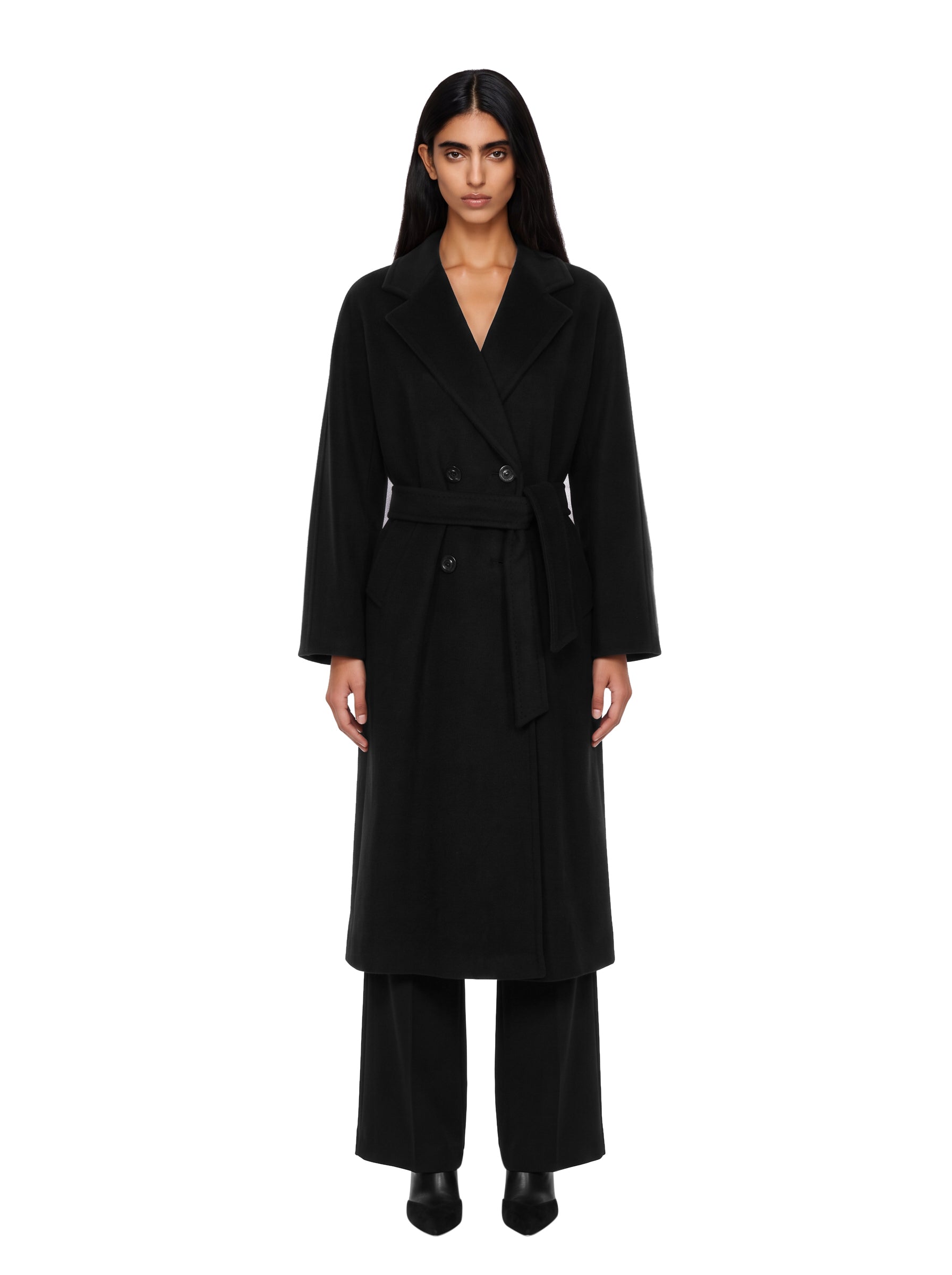 Cappotto doppippetto con cintura madame in nero 