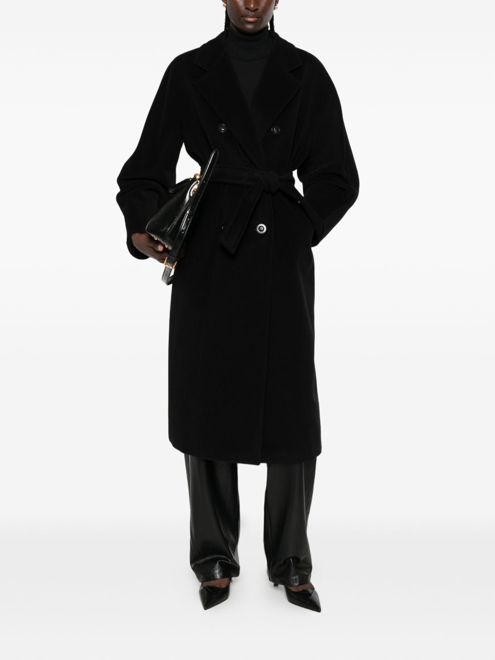 Cappotto doppippetto con cintura madame in nero 