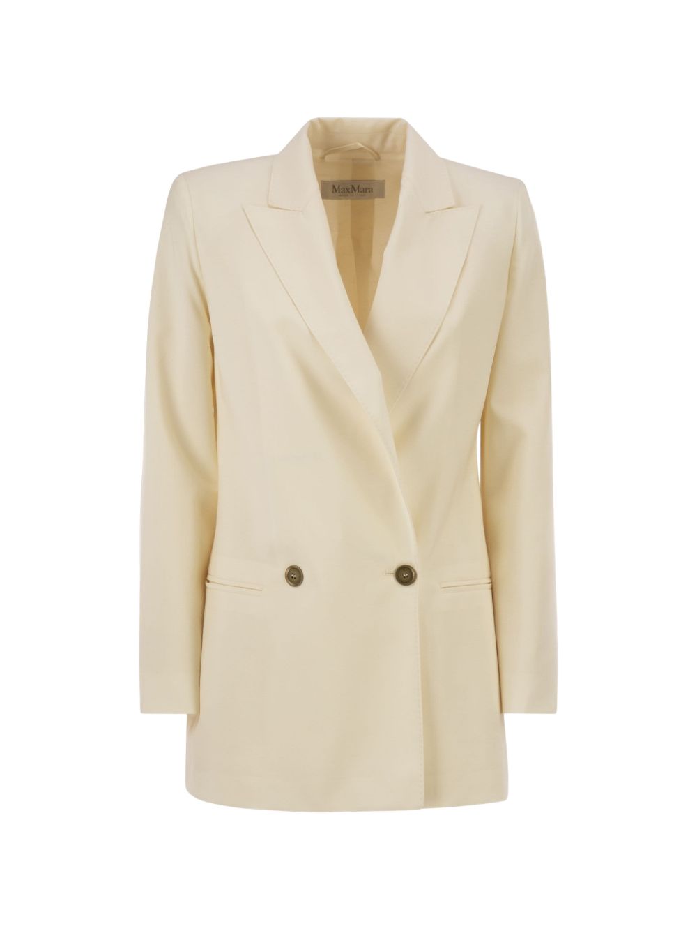 Blazer doppiopetto con revers a lancia bikini in bianco 