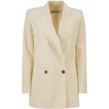 Blazer doppiopetto con revers a lancia bikini in bianco 