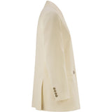 Blazer doppiopetto con revers a lancia bikini in bianco 